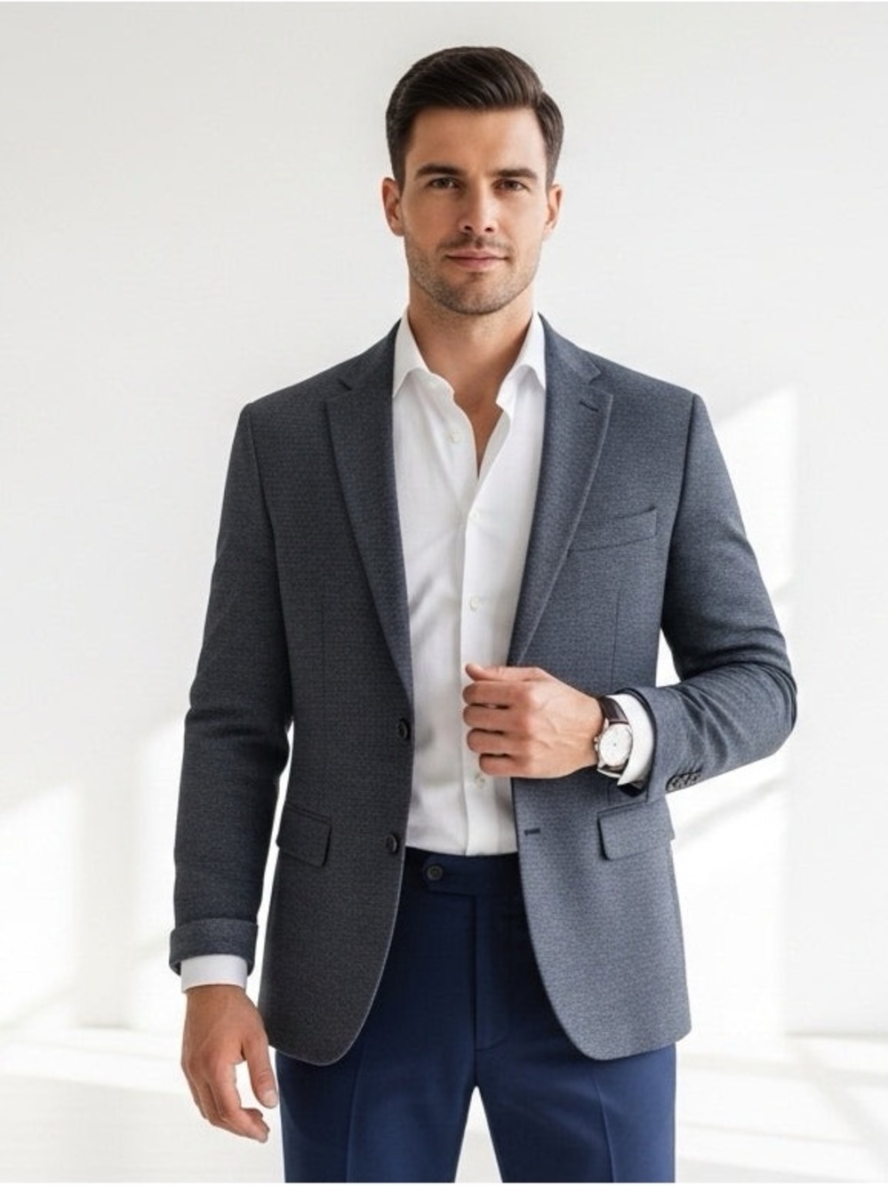 Banana Republic Navy Blue Herringbone Tweed Blazer Sport Coat Jacket